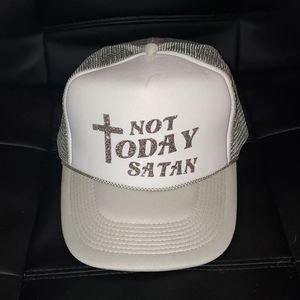 Not Today Satan Gray and White Ballcap